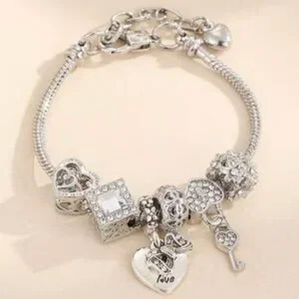 Silver Charm Heart Key Bracelet